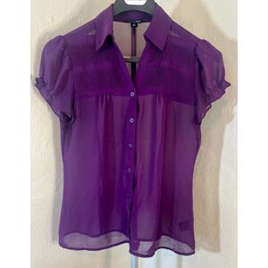 East 5th Purple Sheer Pleated Button Down Blouse whimsy Y2K Style M